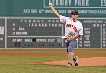 Jordan throws out the first pitch at Fenway Park during the 2013 WEEI/NESN Jimmy Fund Radio-Telethon