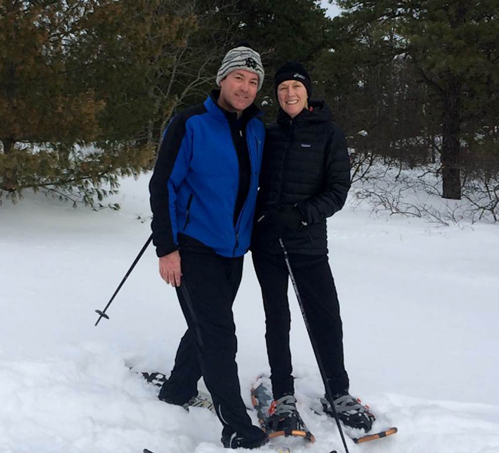 Duncan and her husband snowshoeing.