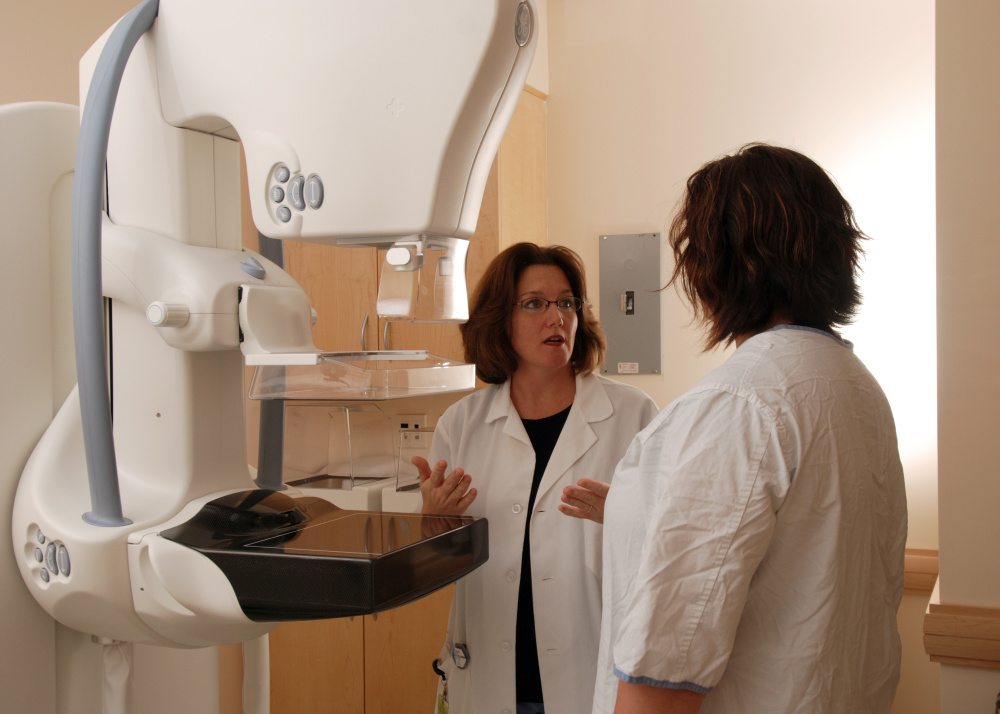 Breast calcifications can be visualized on a mammogram, or observed in a breast biopsy.