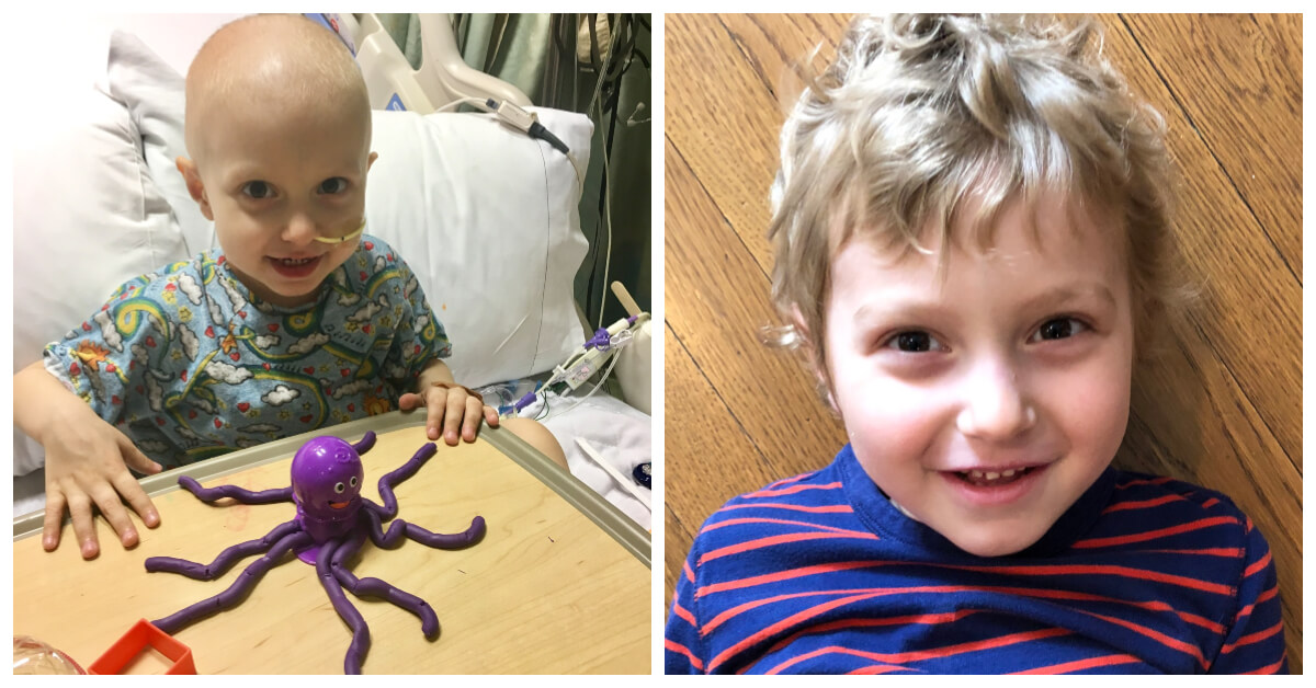 Ziad right before his second TACE procedure (left), and Ziad today (right).
