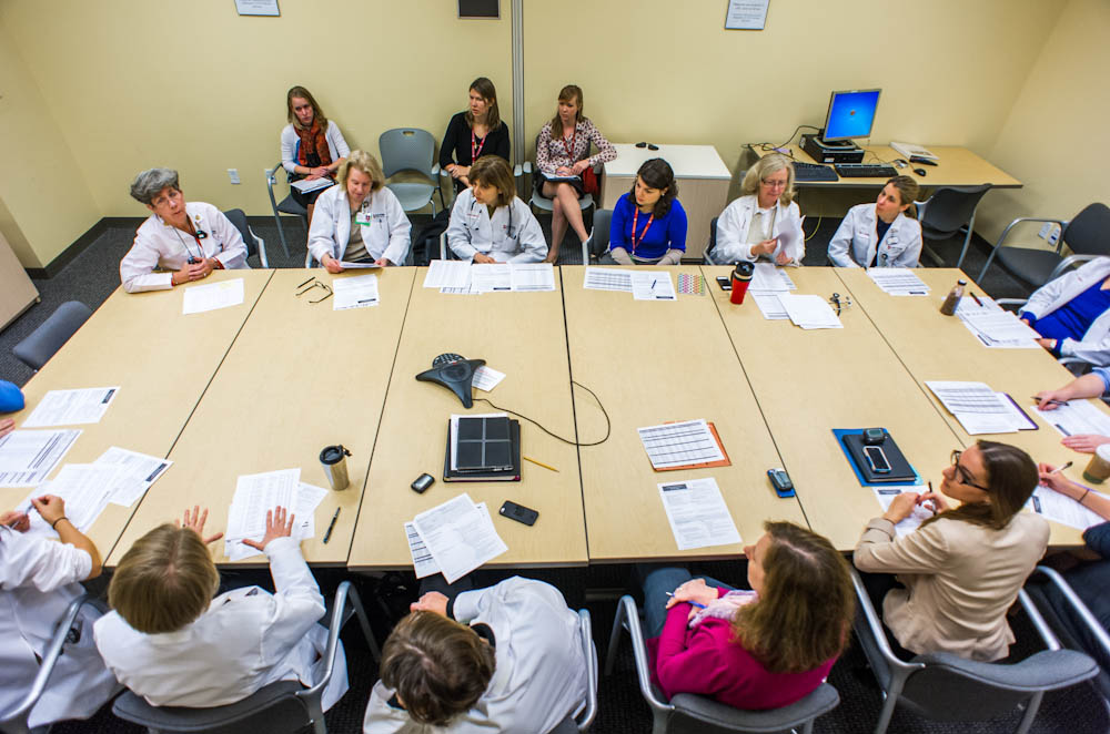 The Gynecologic Oncology team from the Susan F. Smith Center for Women's Cancers meets regularly to coordinate patient treatment plans.