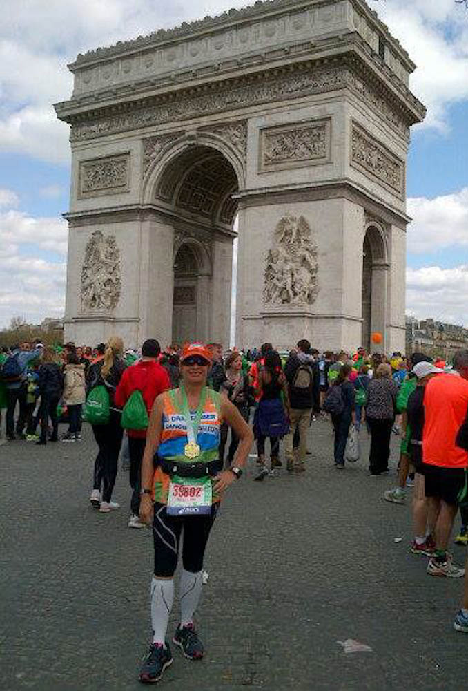 Sylvia Janet at the finish line of the Paris Marathon