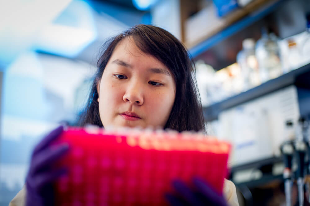 A Dana-Farber researcher extracts DNA from blood samples.