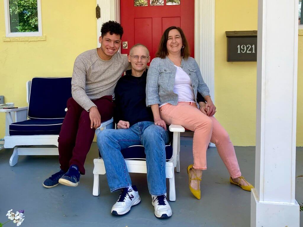 Dan with wife Julie and son Dominic during early treatment, 2020.