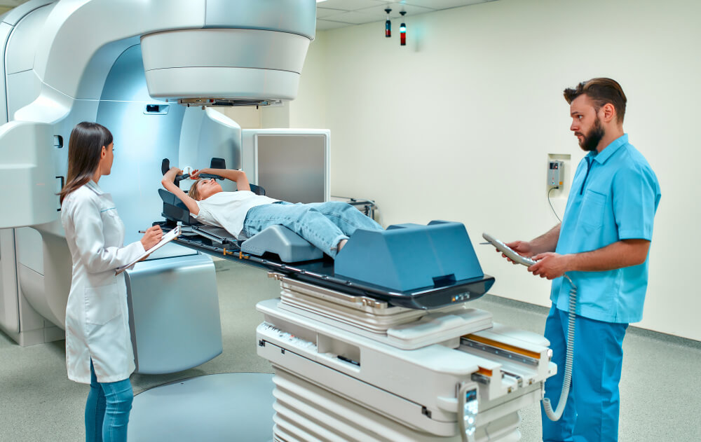 A person receiving radiation therapy. 