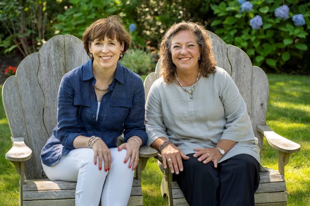 Cancer survivor Susanne Greelish (right) came to Dana-Farber for breast cancer treatment in 2018 at the suggestion of her friend and business partner Laurie Peck (left), who now works in Human Resources at Dana-Farber.
