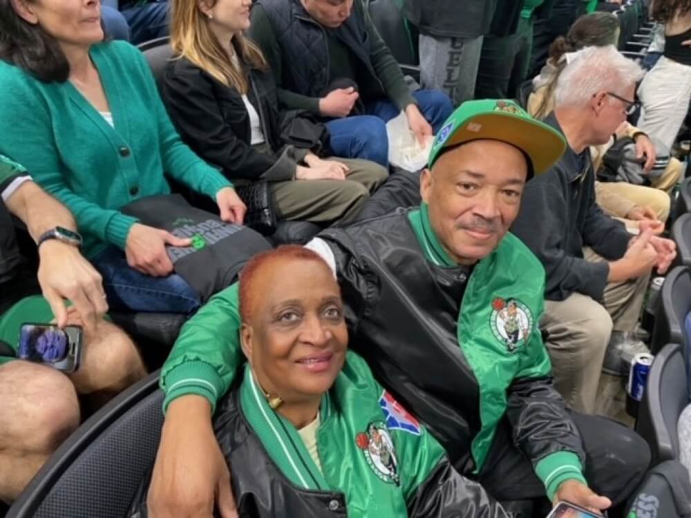 Robert and Lorna enjoyed a Boston Celtics game in April 2023. 