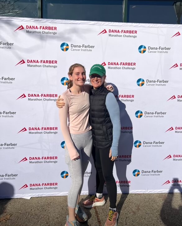 Kate (left) and mom Michelle O’Brien are all smiles as they ready for Monday’s Boston Marathon.
