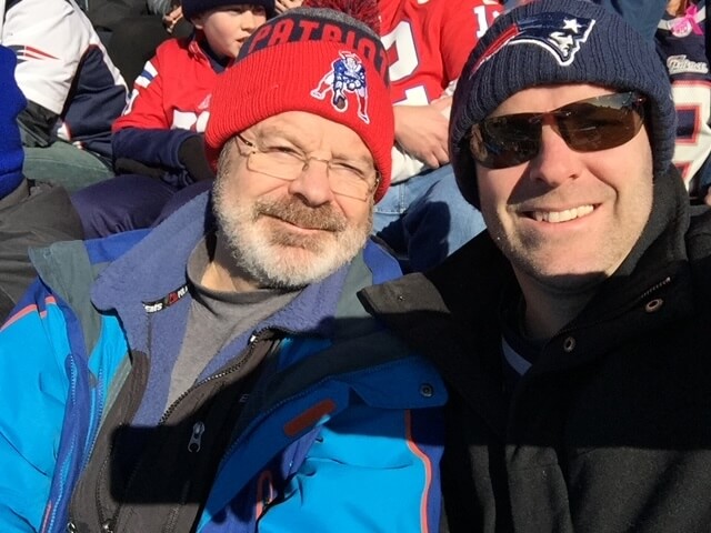 Jay (in red hat) and son Scott Reese have been partners through many New England Patriots playoff games -- and colonoscopies.  